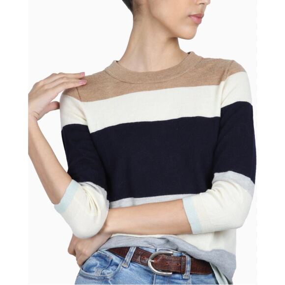J. Crew Sweaters - J.Crew Merino Wool Striped Sweater neutral color-way, 3/4 sleeves, size medium